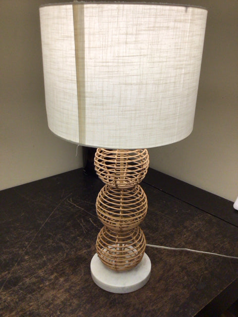 Stacked Wicker Sphere Marble Base Table Lamp W/Shade