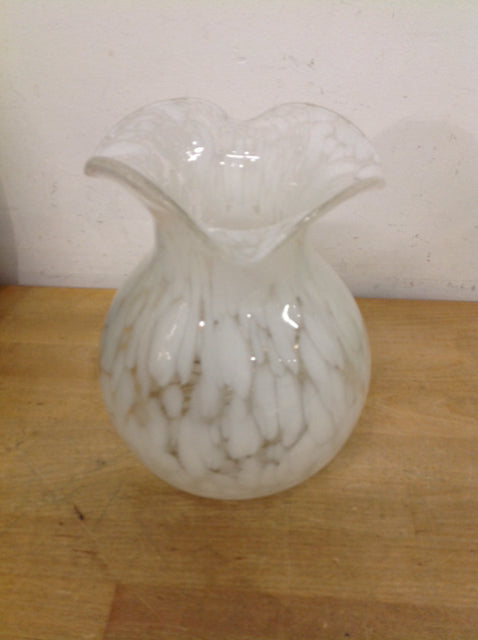 Vase- 9" White Drip Glass