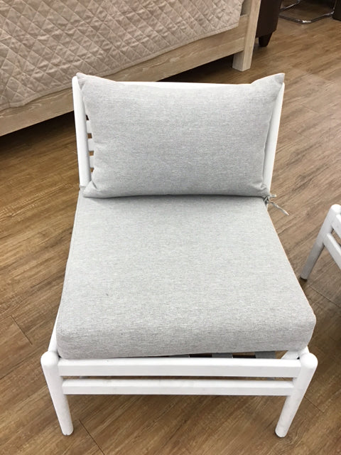 White Metal Outdoor Chair/Grey Cushions
