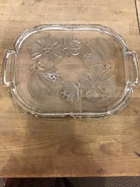 13" Frosted Floral Grass Tray