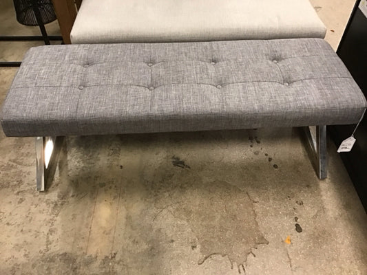 Gray Upholstered Chrome Bench
