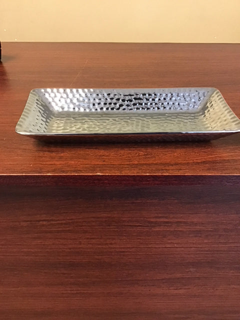 12.5"x5" Ceramic Silver Hammered Overlay Tray