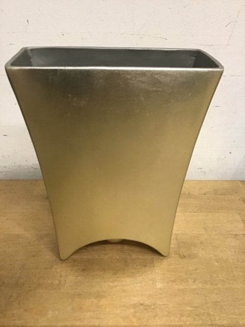 9" Silver Flared Metal Flat Vase