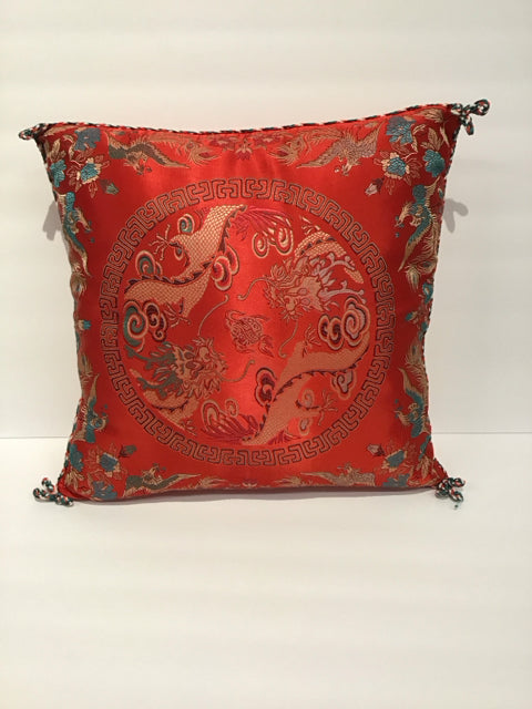 Red Silk Oriental Design Pillow