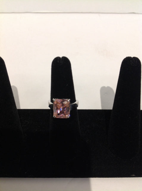Silver Ring w/Clear Pink Bead