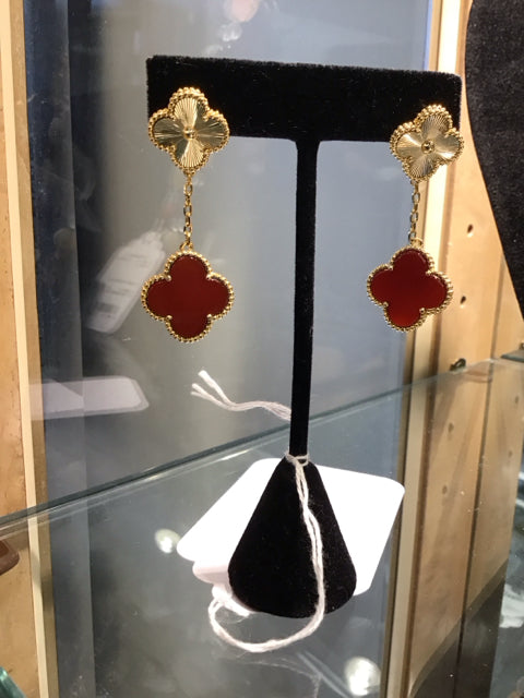Van Cleef Style Earrings Gold/Red Carnelian Earrings