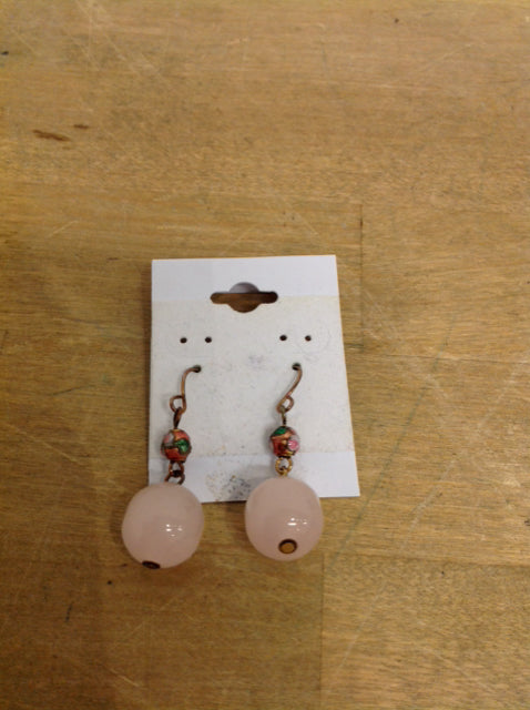 Round Pink Quartz Dangle Earrings