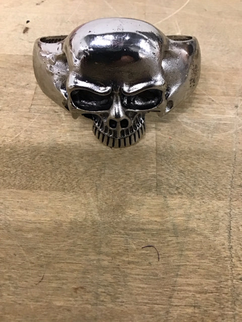 Mens Silvertone Skull Cuff Bracelet