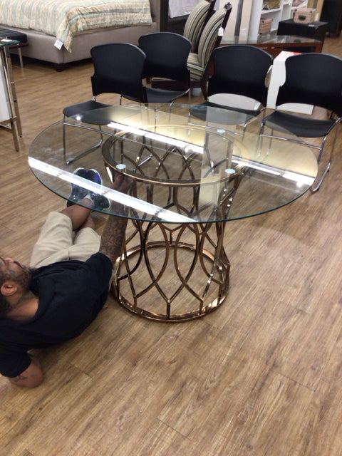 Round Glass Top Brass Colored Base Dining Table