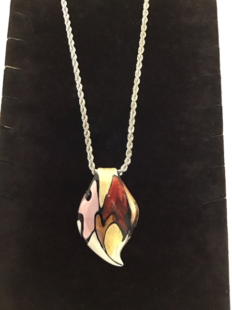 Silver Necklace w/Art Deco Glass Pendant