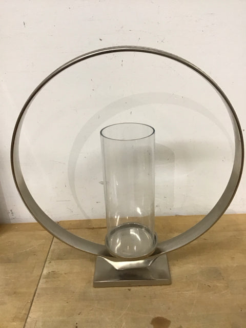 19" Z Gallerie Silver Hammered Sphere Glass Hurricane