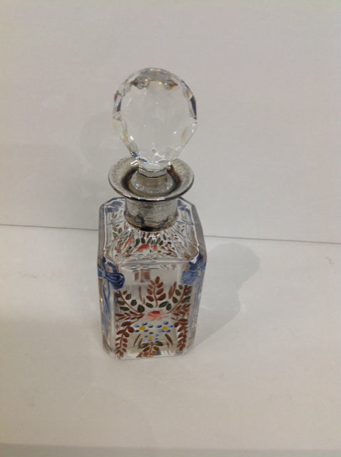 5" Hand Painted Carved Crystal Perfume Bottle