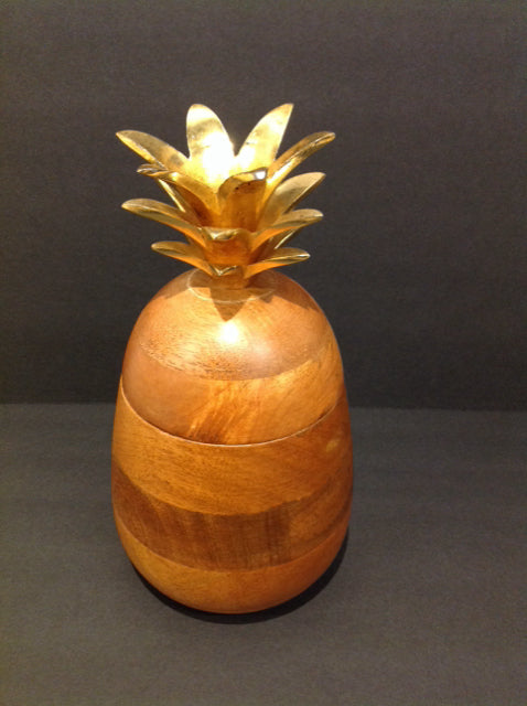 12" Wood Pineapple Urn w/Gold Top