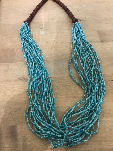 Aqua & Wood Beaded Necklace