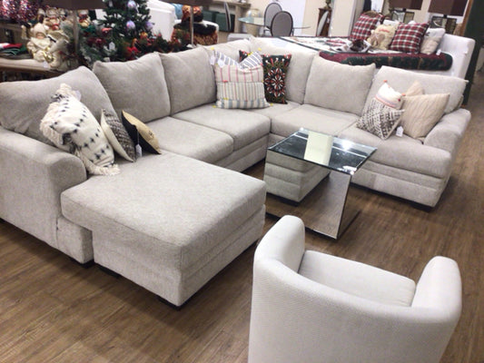 Behold Washington Crawford Oatmeal Chenille Basketweave Fabric Sectional