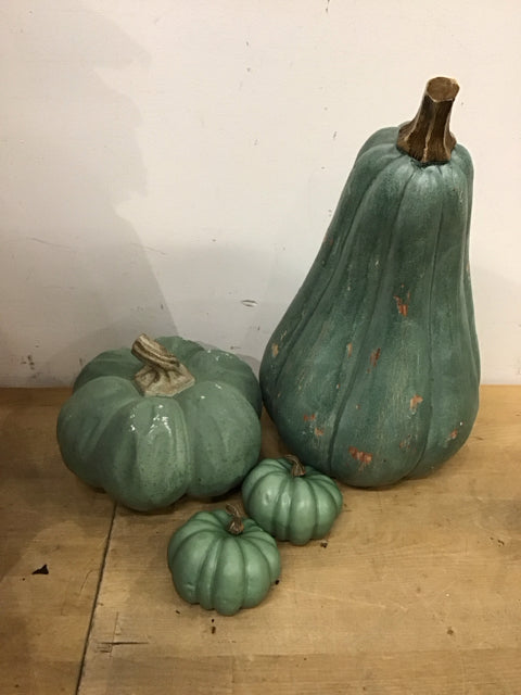Set Of 4 Faux Green Pumpkins & Squash