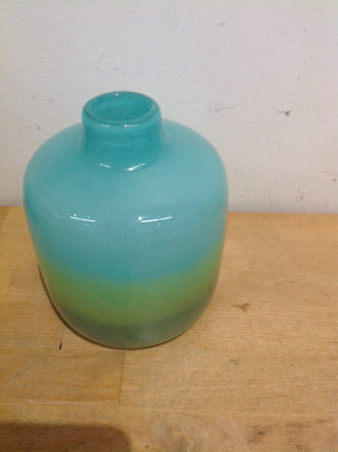 Vase- 7" Blue & Green Art Glass