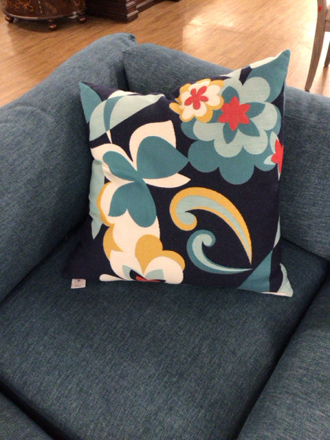 Blue Floral Pattern Outdoor Pillow