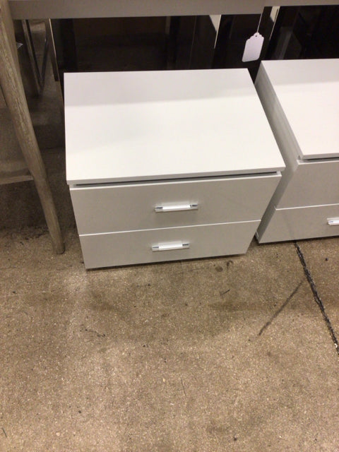 White Lacqured Two Drawer Nightstand