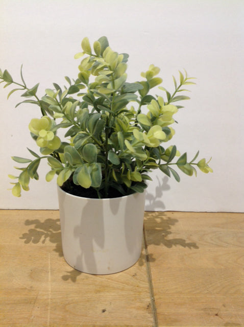 White Ceramic Planter w/Faux Greens