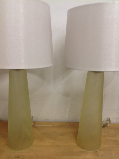 27" Pair Of Ribbed Glass Lamps