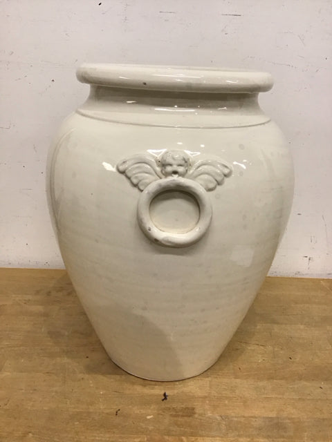 21"x18" Cream Glazed Pottery Vase