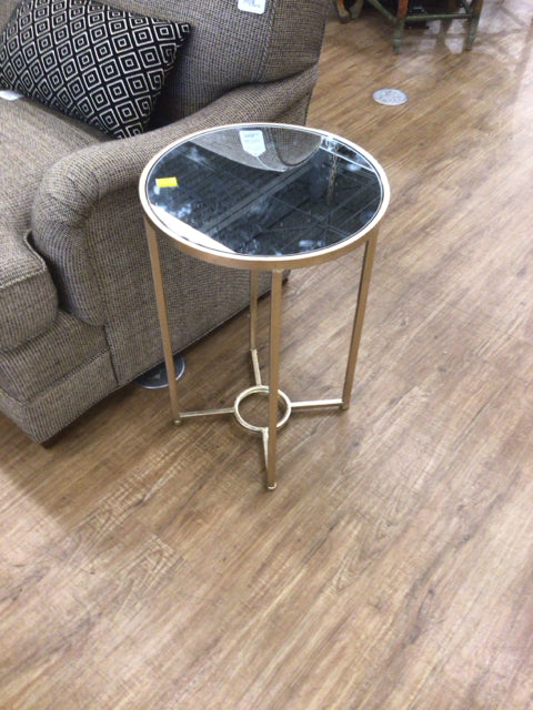 Round Gold Metal Mirror Top End Table
