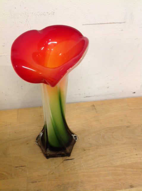 Vase- 8" Red & Green Art Glass