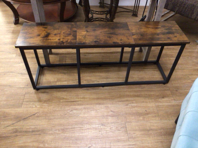 Wood & Black Metal Industrial Style Bench