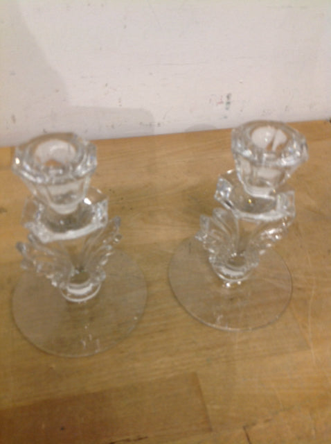 Candle Holder- 6" Pair Of Cut Glass