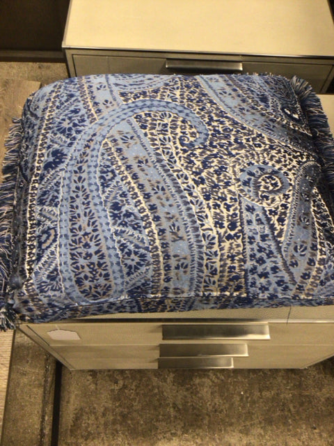 Blue & Cream Fringe Pillow