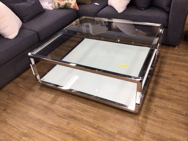 47" Square Glass Top Chrome & Acrylic Coffee Table