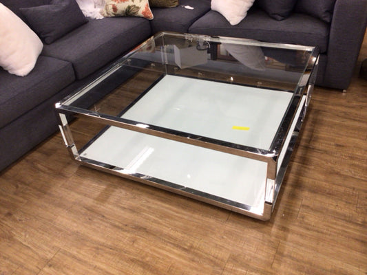 47" Square Glass Top Chrome & Acrylic Coffee Table