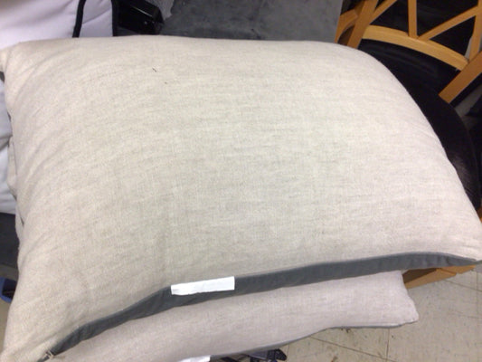Small Beige & Gray Fabric Lumbar Pillow