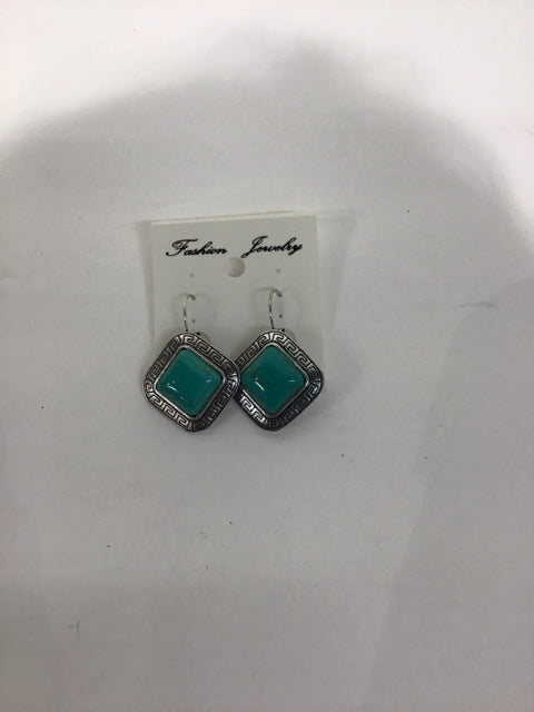 Sq Turquoise Silver Earrings