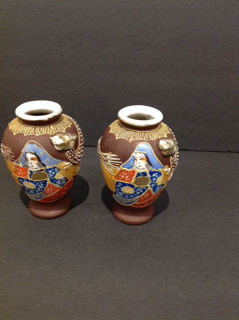 Pair 4" Brown Porcelain Japanese Bud Vases