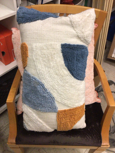 White/Blue/Terracotta  Fabric Lumbar Pattern Fabric Pillow