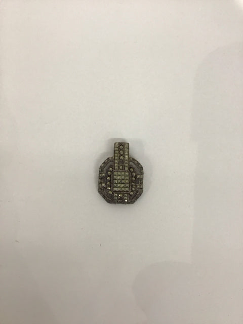 Silver Marcasite Amber Pendant