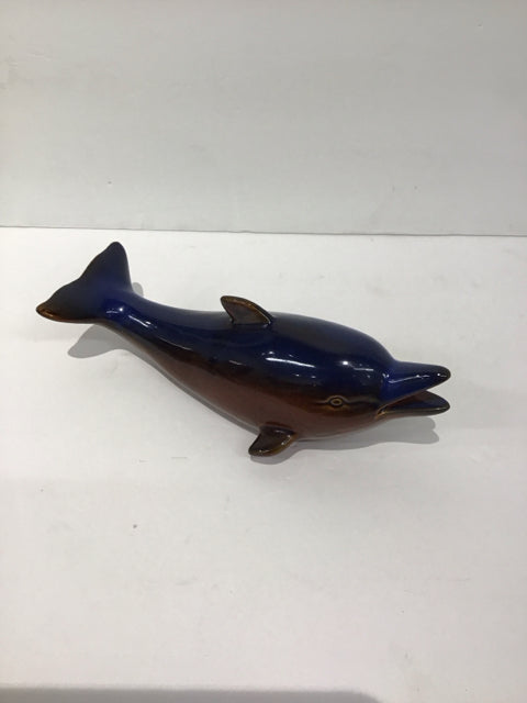 Blue/Brown Glazed Ceramic Dolphin