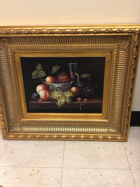 26 3/8" X 22 1/4" Fruits & Wine Still Life Gold Framed Print