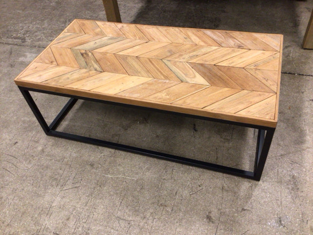 46" X 23" Crate & Barrel Light Wood Metal Base Coffee Table