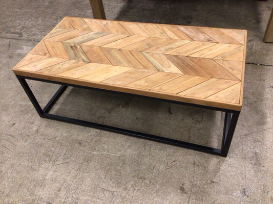 46" X 23" Crate & Barrel Light Wood Metal Base Coffee Table