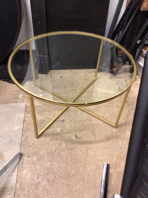 Round Glass Top Gold Base Coffee Table
