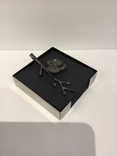 Aram Silver Napkin Holder w/Metal Flower Holder