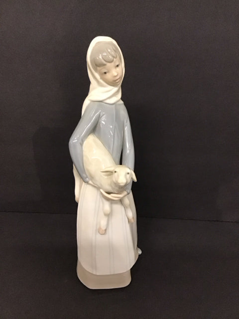 11" Lladro Porcelain Girl with Lamb Figurine