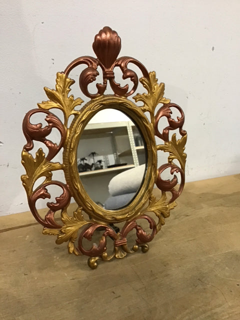 11"x9" Ornate Rosegold Tone & Goldtone Mirror