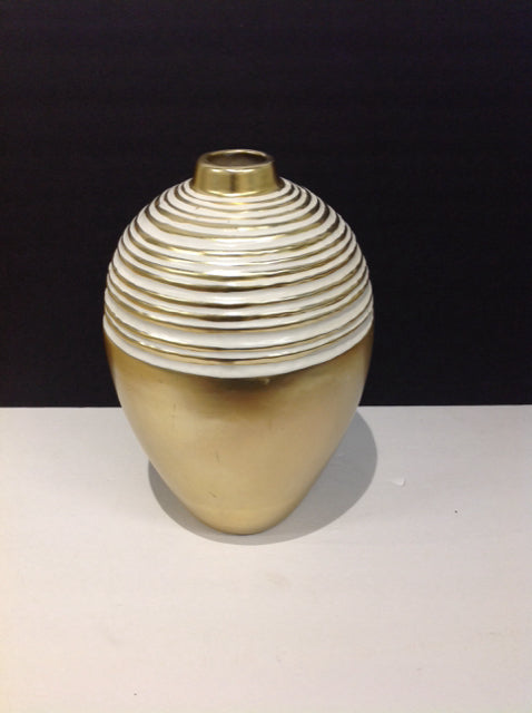 13" Gold Vase w/White Stripes