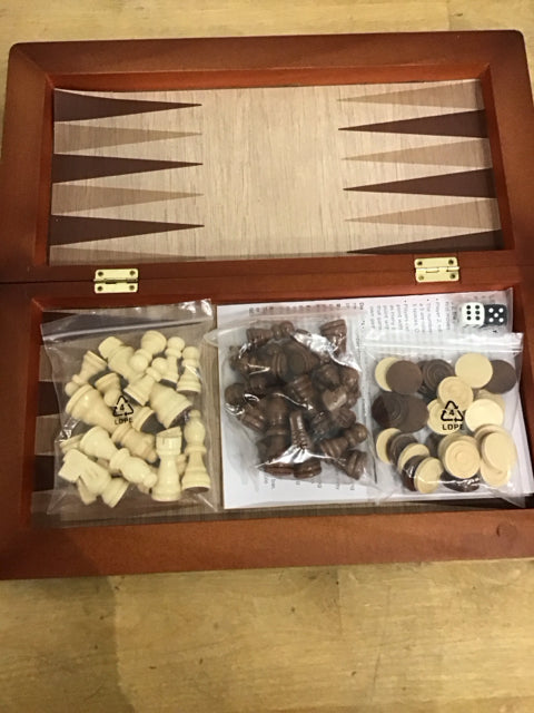 Wooden Chess Backgammon & Checker Set