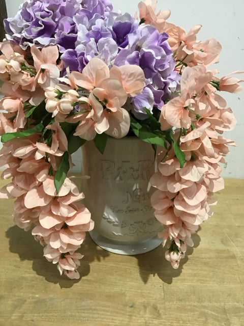 Pastel Florals In White Ceramic "Paris" Planter