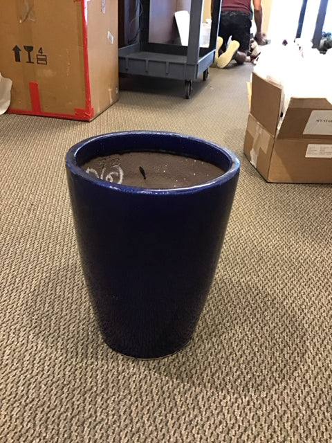 15" Cobalt Blue Pottery Planter w/Stones
